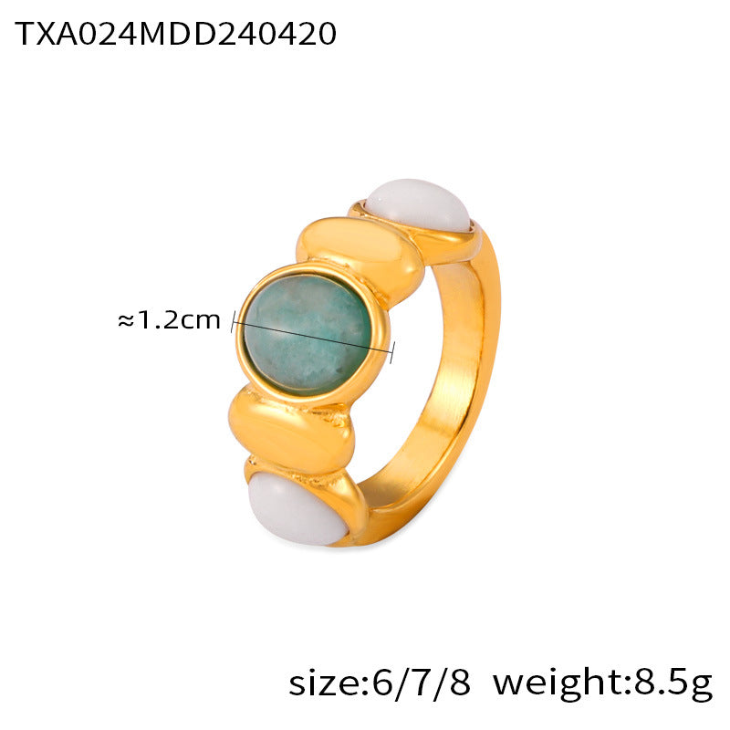 Hot-selling niche personalized jewelry geometric inlaid natural stone splicing round bead design titanium steel jewelry set 99