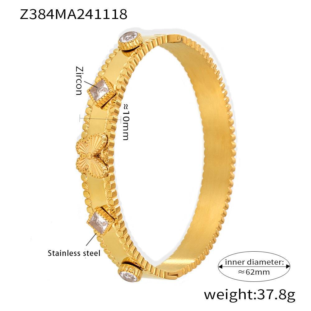 Stainless steel bracelet flower inlaid zircon Czech glass buckle gear bracelet combination hot spot