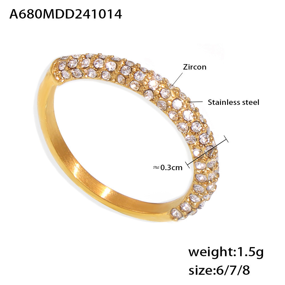 Fashion Bright Zircon Light Luxury Ring Stainless Steel PVD Electroplating Index Finger Ring Jewelry Wholesale Female