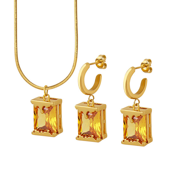 Oil lamp design sense personalized pendant titanium steel mixed and matched copper necklace fashion commuter earrings jewelry set