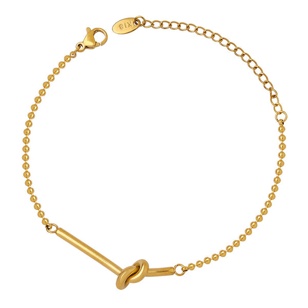 Small lucky heart-shaped knotted bead chain mini bracelet female girlfriend personality trendy titanium steel plated 18k gold niche hand jewelry