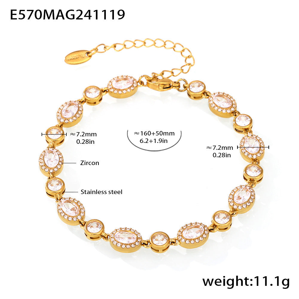 Stainless steel geometric super flash zircon bracelet, high-texture hand-inlaid luxury color-preserving jewelry combination