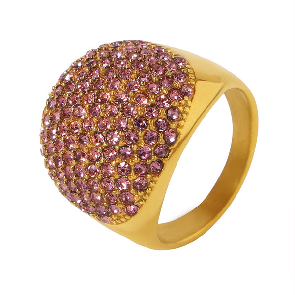Titanium steel gypsy zircon handmade inlaid ring high texture luxury plated 18K real gold jewelry wholesale pp