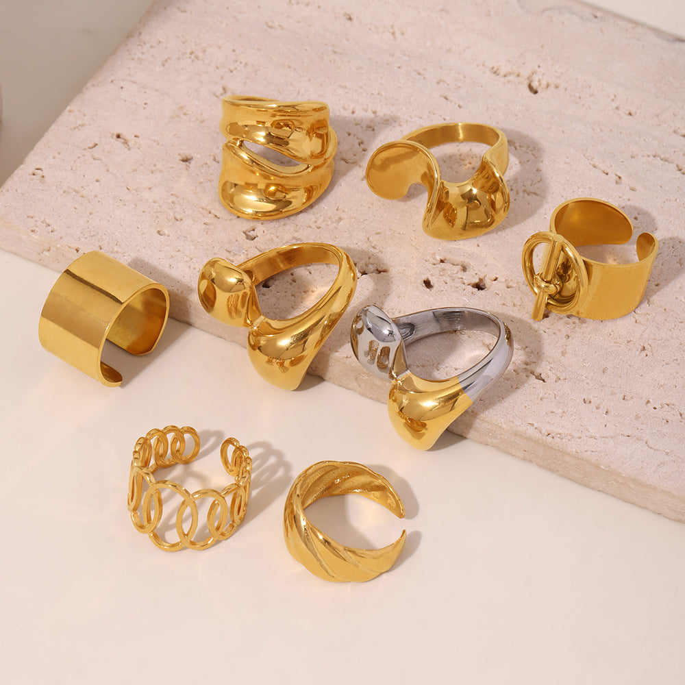 Cold wind ring, personalized design sense, stainless steel PVD electroplated 18K real gold fashion trend ring