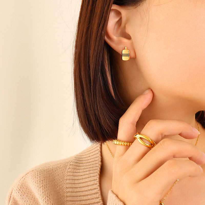 Xiaoxiangfeng jewelry fashion trend simple striped small kettle pendant necklace stud earrings jewelry set pp
