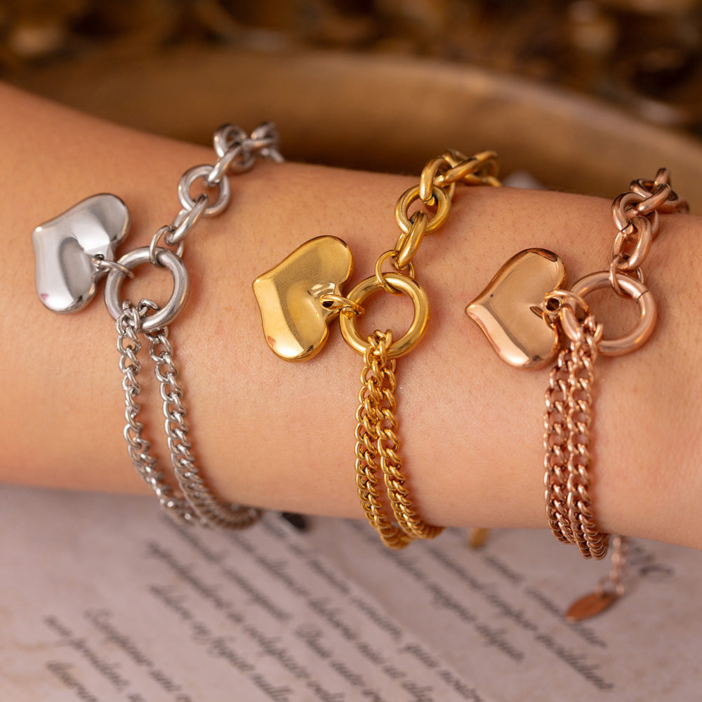Personality sweet fashion versatile temperament jewelry asymmetrical chain design sense love pendant titanium steel bracelet