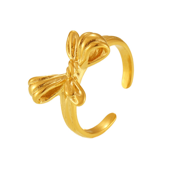 Wind niche bow open ring stainless steel vacuum plating beautiful girl index finger ring