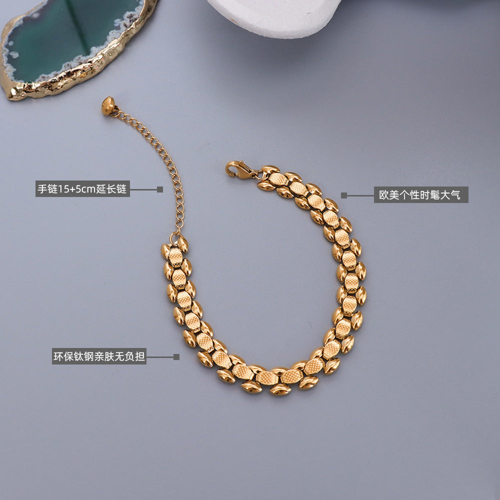 Cold wind bracelet women's widened watch chain jewelry titanium steel plated 18k gold color retention one piece hair 99