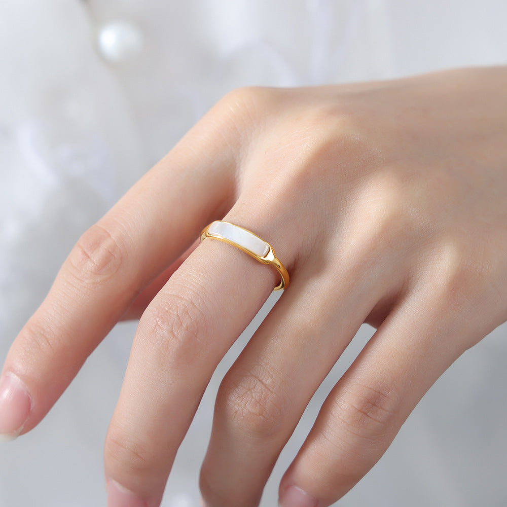 New simple niche design high-end inlaid with mother white titanium steel ring personalized fashion temperament jewelry women 99