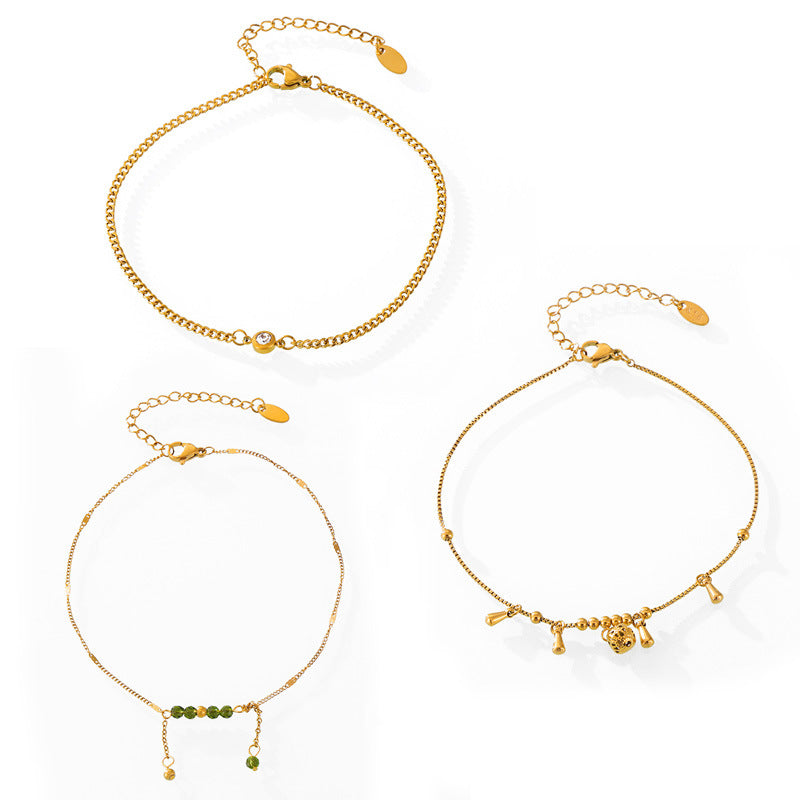 Temperament elegant versatile casual style anklet Internet celebrity water drop with diamond design titanium steel gold-plated jewelry
