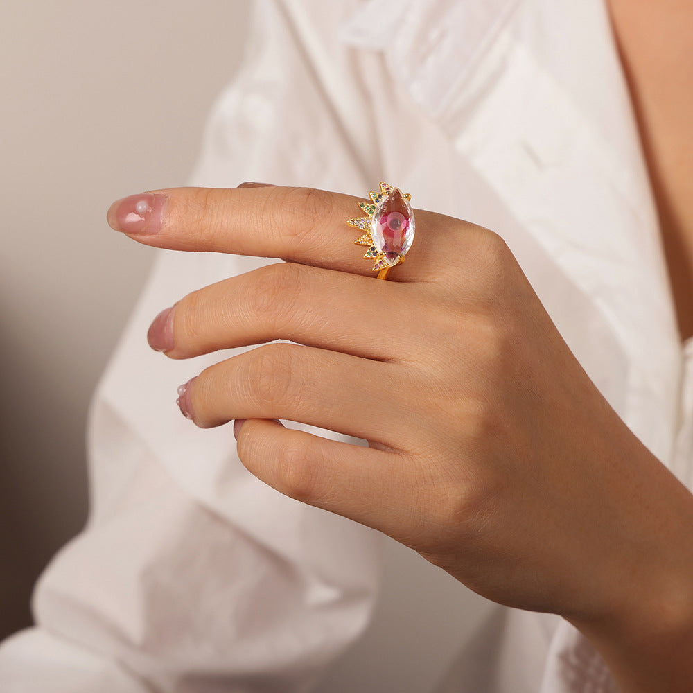 New retro light luxury copper material devil's eye inlaid zircon opening adjustable ring jewelry women's wholesale