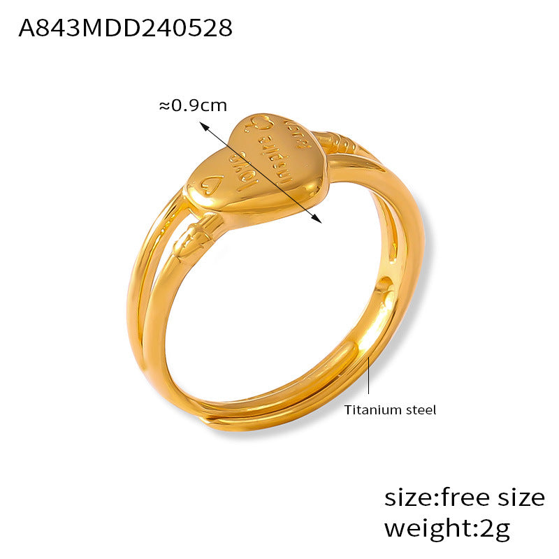 Fashion Trend Simple Personality Love Styling Ring Niche Glossy Design Titanium Steel Gold Plated Open Ring