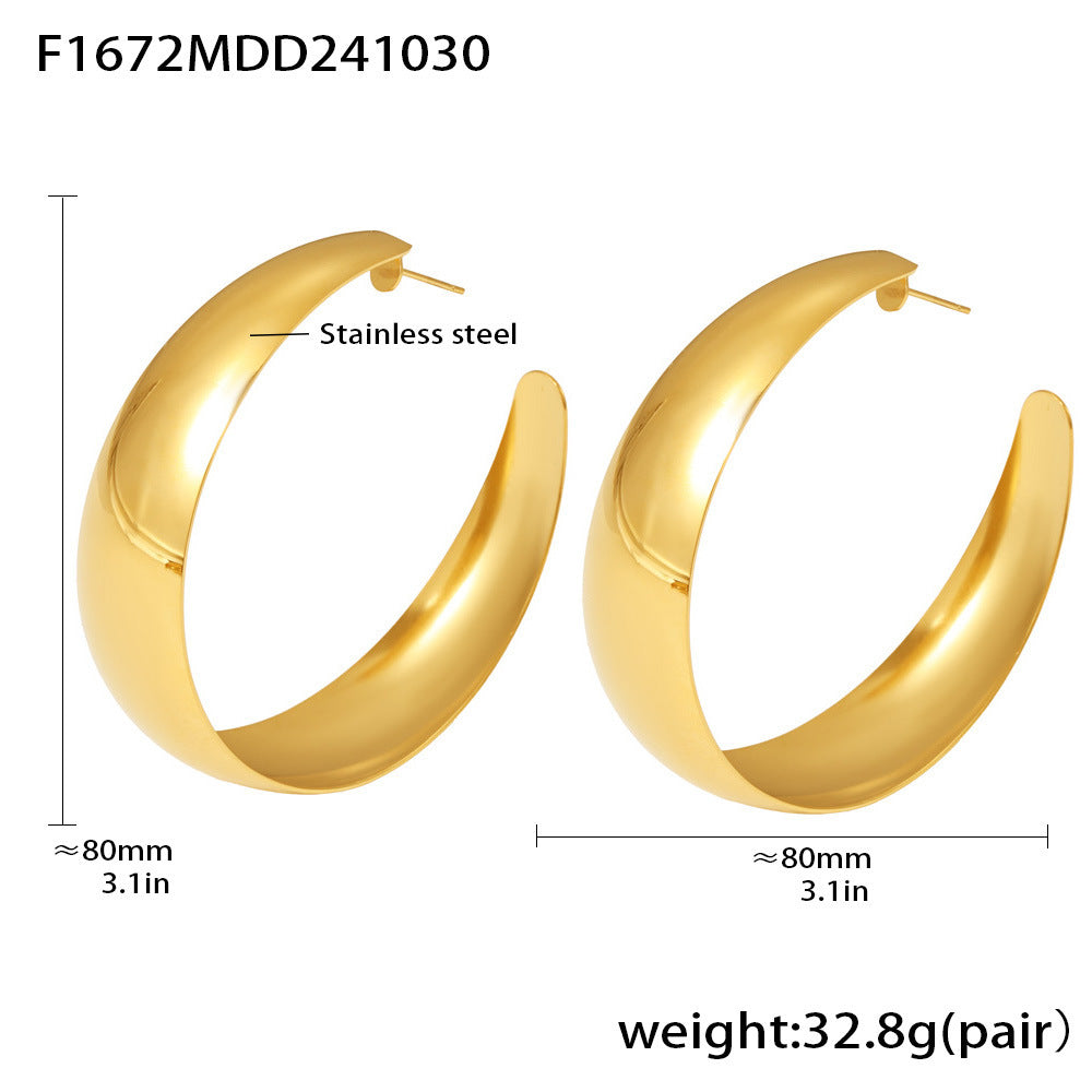 Exaggerated large circle earrings women's earrings stainless steel plated 18k gold fashionable glossy earrings