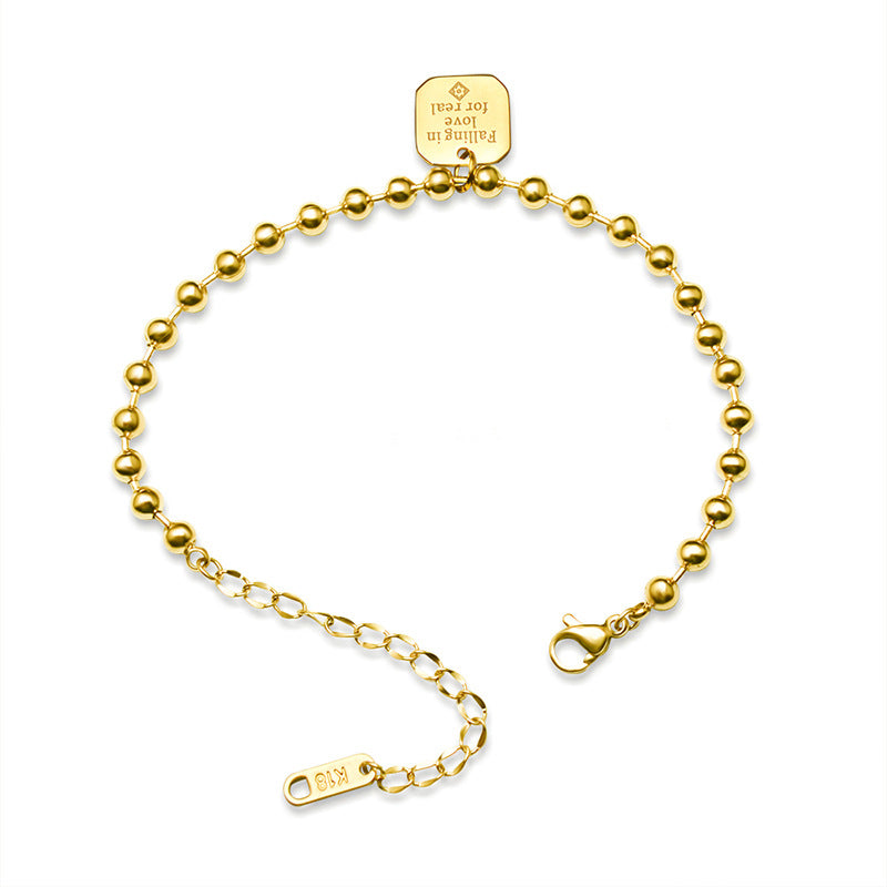Retro court style geometric steel ball bracelet titanium steel plated 18K real gold light luxury trendy hand jewelry E053
