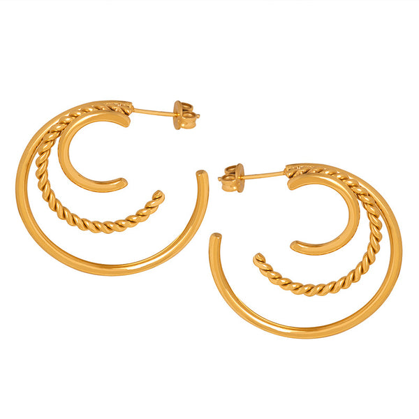 Hot-selling Internet celebrities with the same fashion light luxury niche earrings Titanium steel plated 18K gold versatile C-shaped earrings women's jewelry