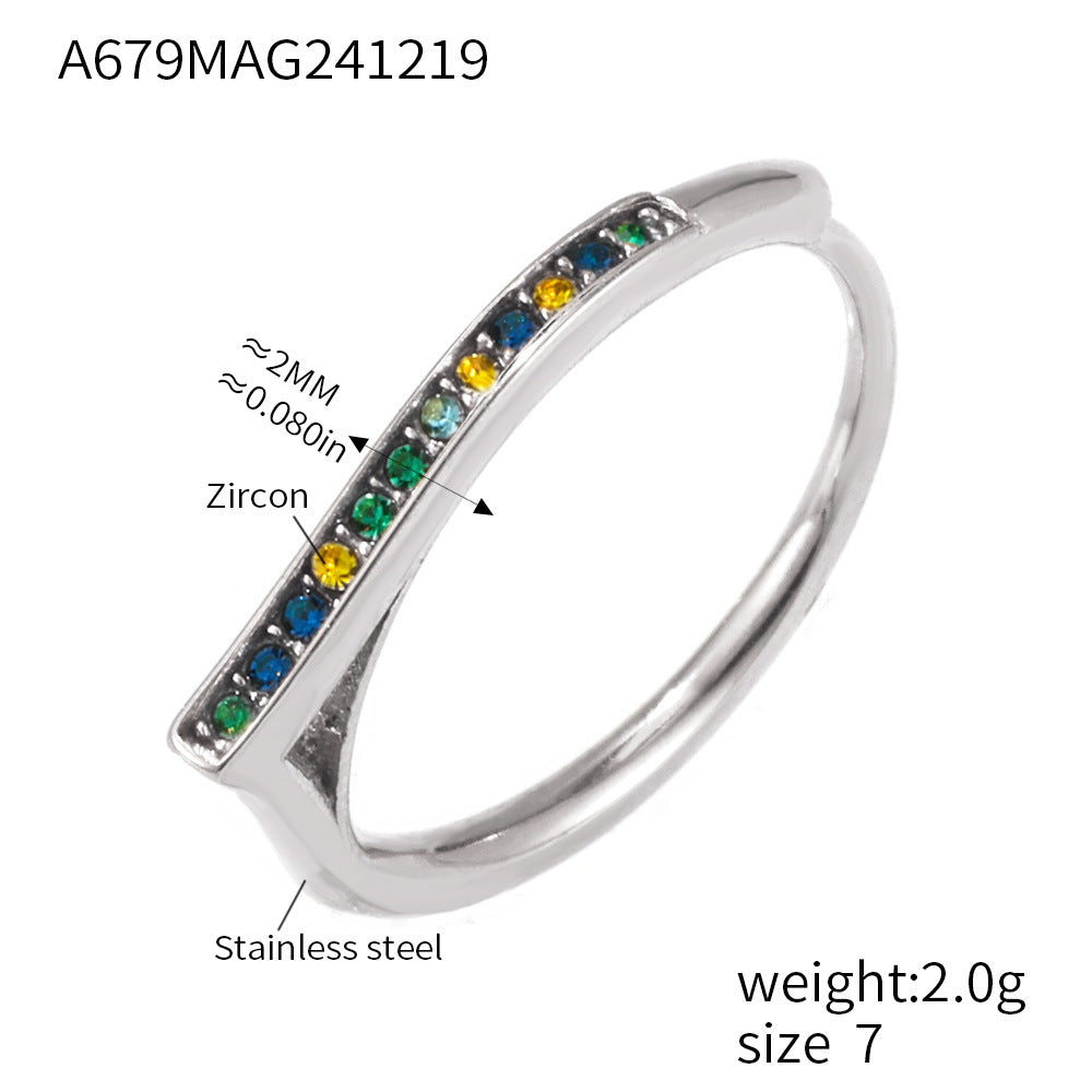Titanium steel ring full diamond micro-inlaid zircon opening niche design stainless steel plated 18K real gold female