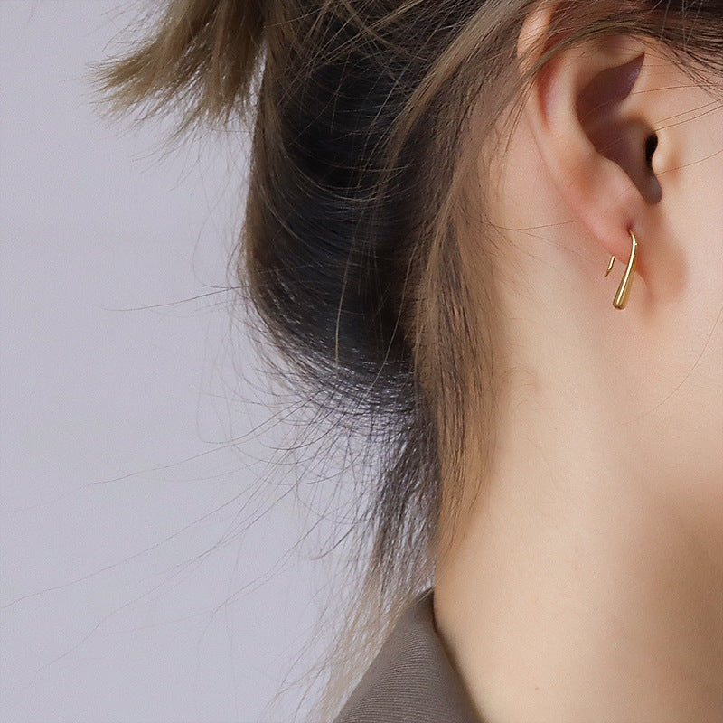 Tide niche design Unique small water drop curved hook geometric stud earrings Female cold wind, titanium steel F31599