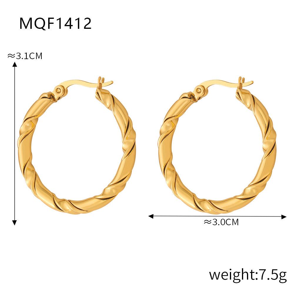 New fashion simple cold wind niche design titanium steel gold-plated twist pattern exaggerated earrings jewelry wholesale 99