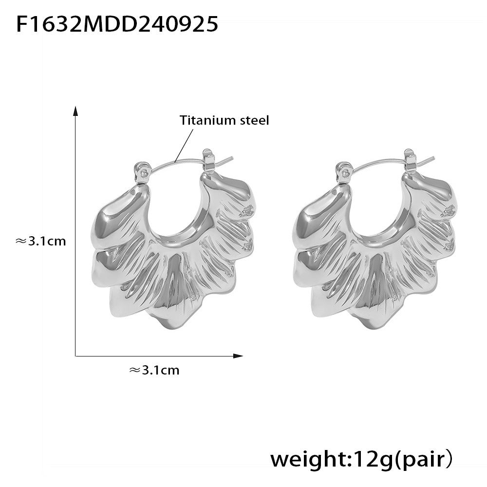 Folded Wave Chrysanthemum Hollow Earrings, Titanium Steel 18K Gold Plated Temperament Irregular Earrings Women