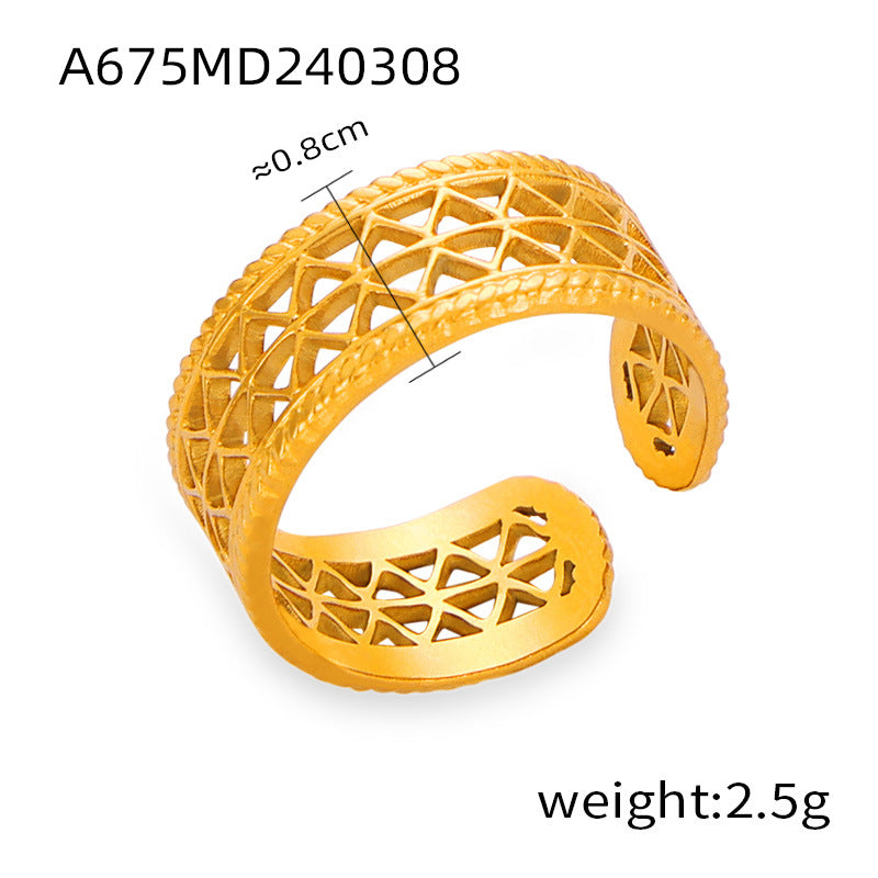New exaggerated niche design personalized simple titanium steel gold-plated open ring jewelry wholesale female pp