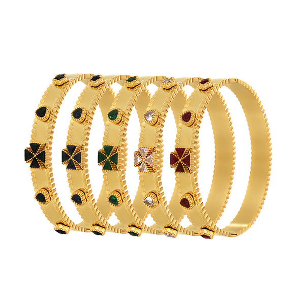 Stainless steel four-leaf flower zircon Czech glass women's buckle gear bracelet does not fade, plated with 18K gold pp