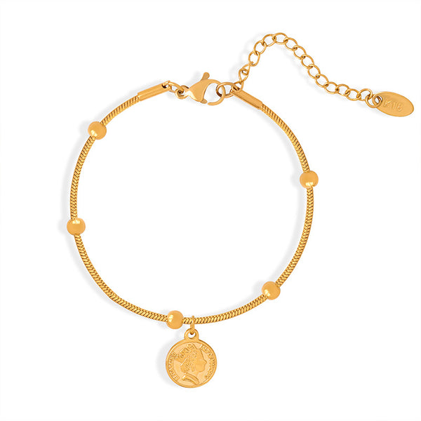 New fashion retro niche design titanium steel gold-plated cartoon face round brand pendant bracelet jewelry female pp