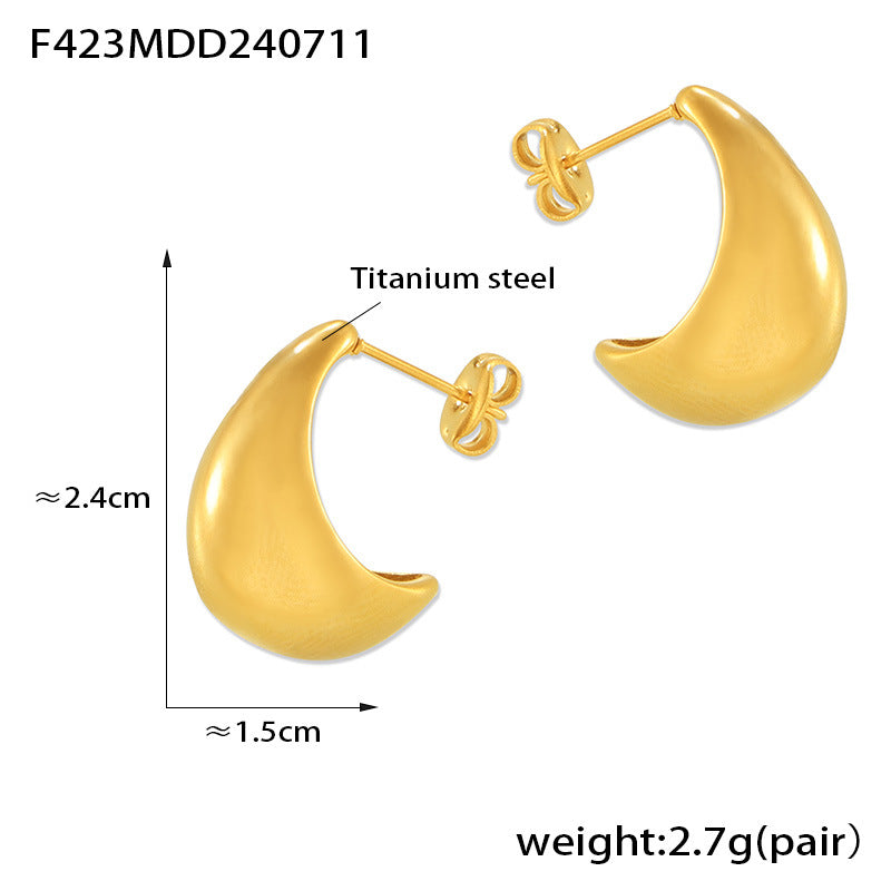 Minimalist style, personalized simplicity and versatility, geometric casual style jewelry, crescent shape, titanium steel gold-plated C-shaped hollow earrings 99