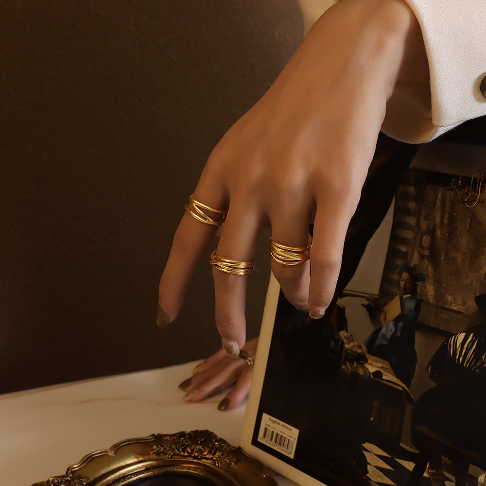 Love cross C-shaped open ring, three stacked rings do not fade, couple ring A187-99