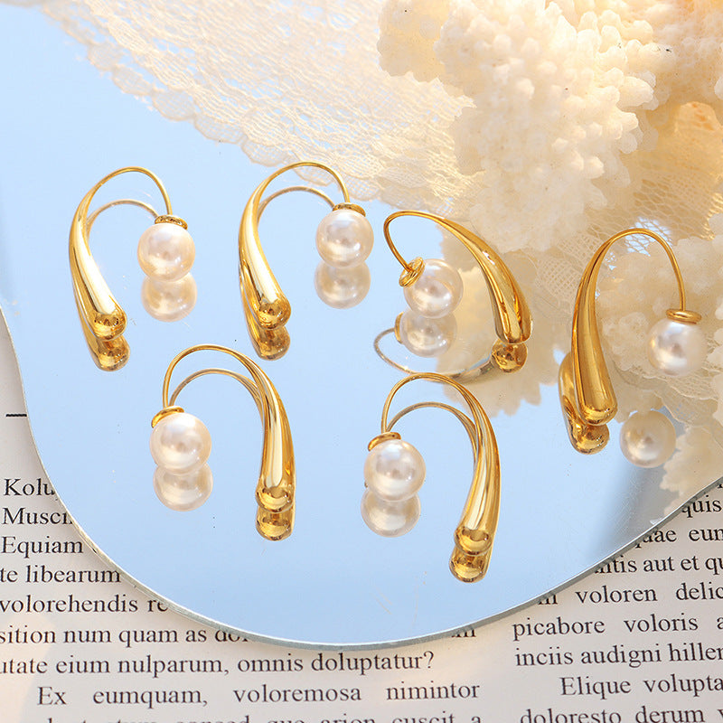 Unique Design Earrings Titanium Steel Plated 18K Gold Personalized Ear Hooks Niche Fashion Earrings Jewelry Women's 99