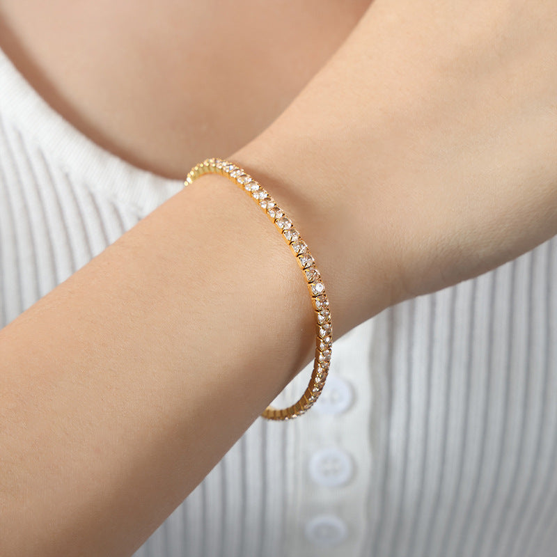 New high-end light luxury full of zircon niche design titanium steel gold-plated personalized bracelet women's jewelry wholesale