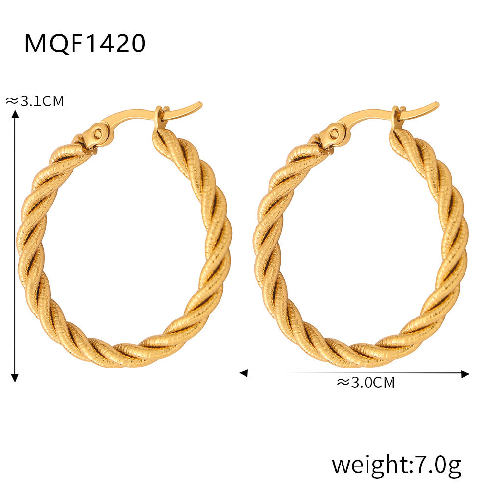 New fashion simple cold wind niche design titanium steel gold-plated twist pattern exaggerated earrings jewelry wholesale 99