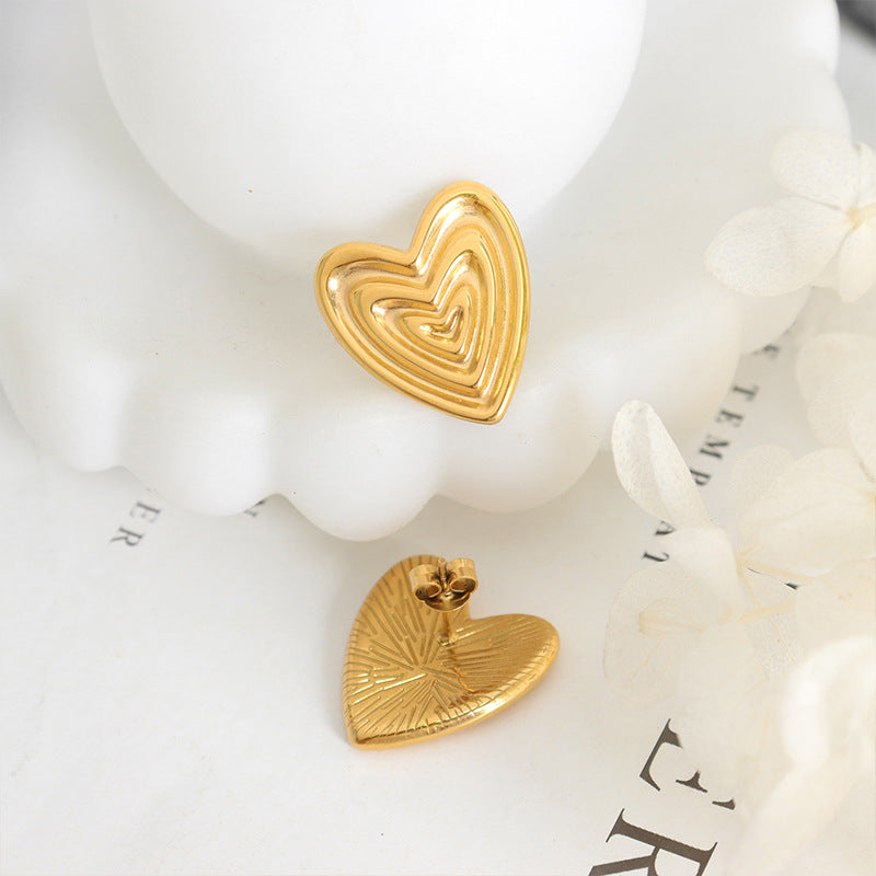 Autumn and winter personalized earrings, niche design sense, titanium steel plated 18K gold love texture earrings, trendy jewelry women pp