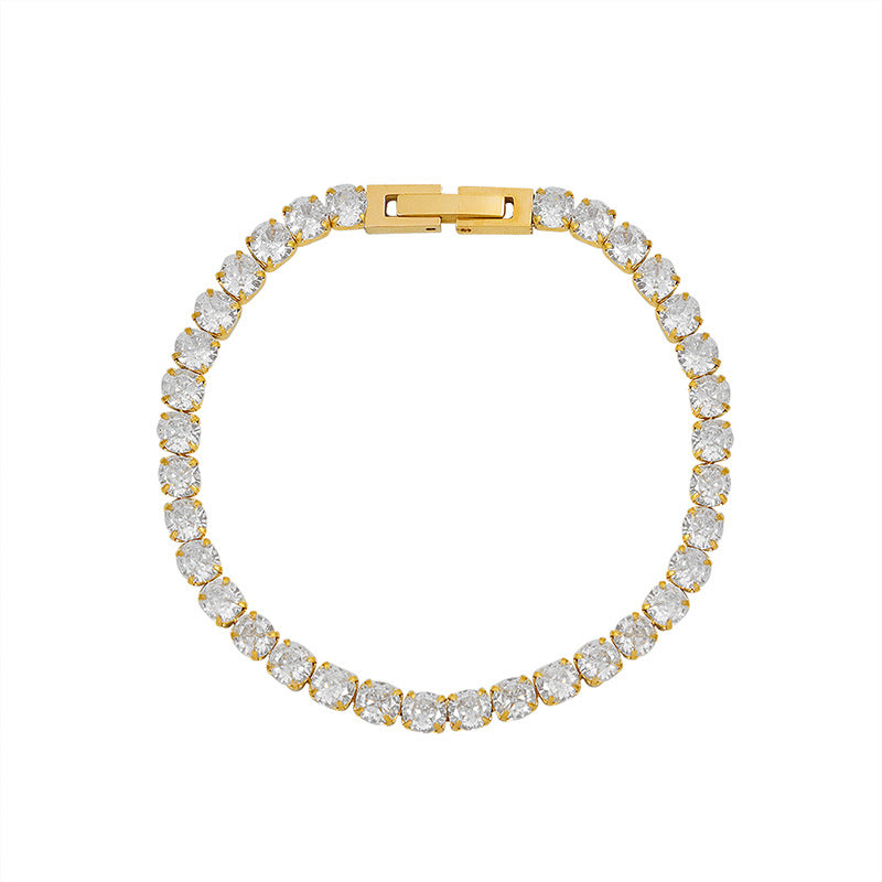 Cold wind light luxury fashion full diamond zircon element bracelet titanium steel plated 18K real gold claw buckle E03299