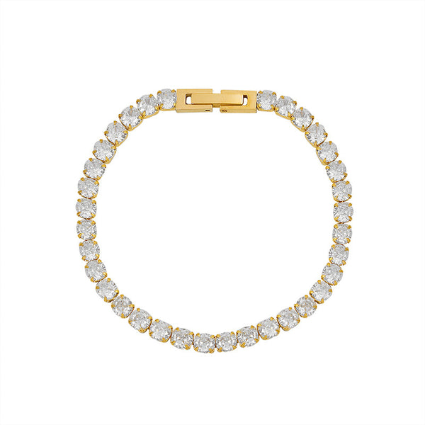 Cold wind light luxury fashion full diamond zircon element bracelet titanium steel plated 18K real gold claw buckle E03299
