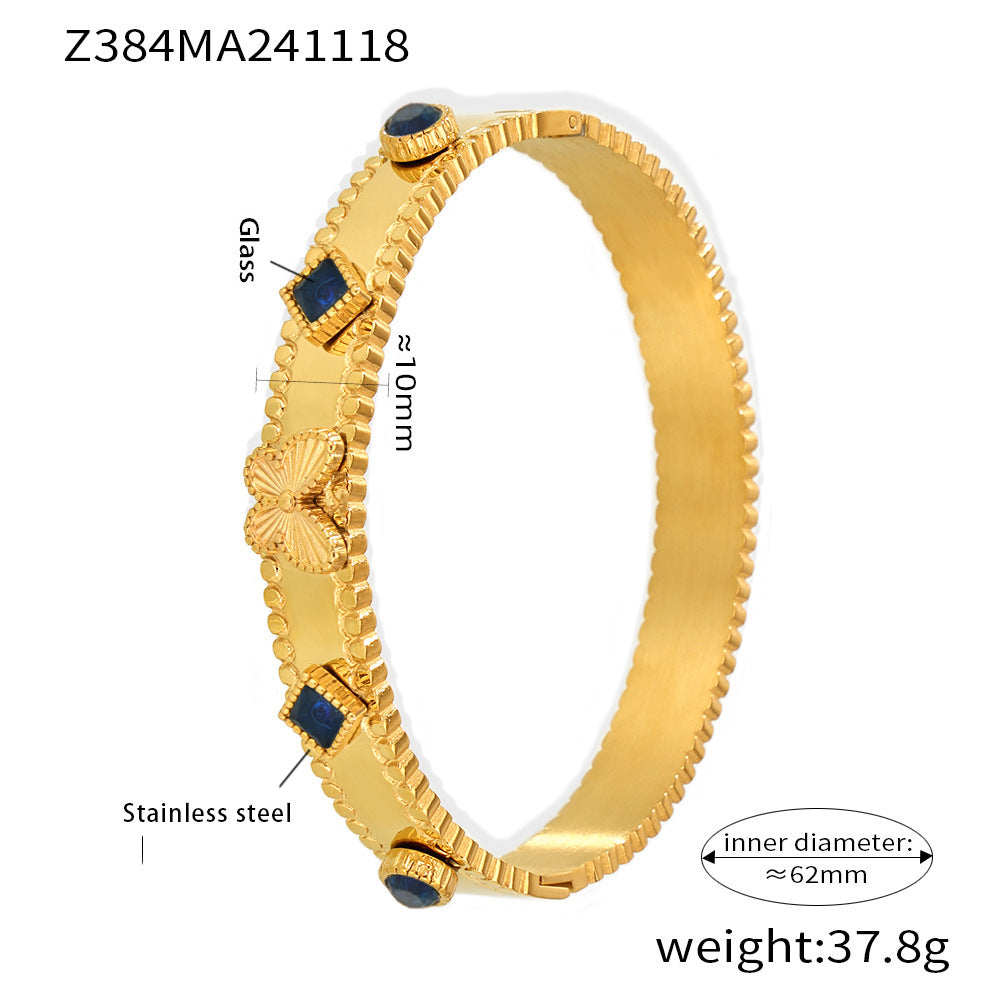 Stainless steel bracelet flower inlaid zircon Czech glass buckle gear bracelet combination hot spot