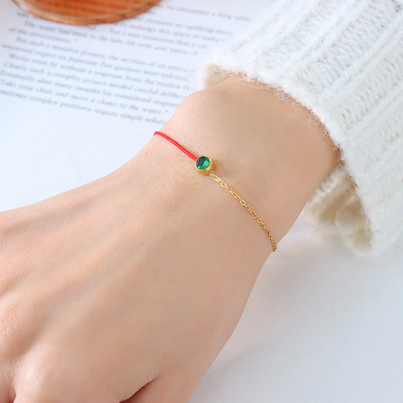 Fashion simple red rope bracelet men and women light luxury niche exquisite titanium steel gold-plated chain woven hand rope girlfriend versatile 99