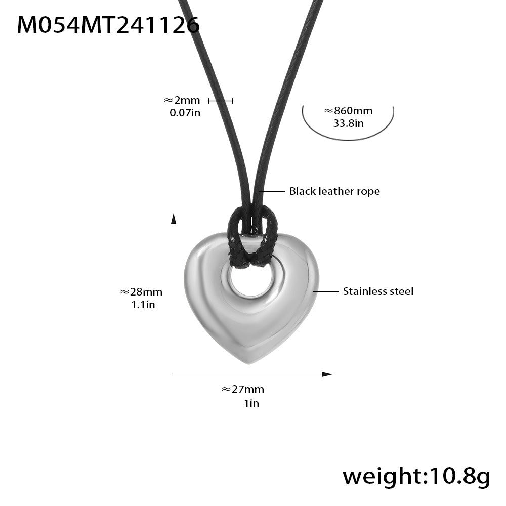 Stainless steel love leather rope long sweater chain pull adjustable solid pendant PVD real gold jewelry