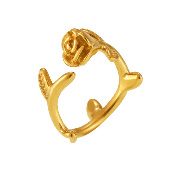 Rose open ring stainless steel PVD electroplated 18K real gold jewelry thrives and gives girlfriend gifts 99