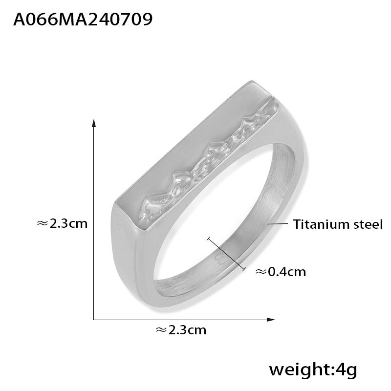 Elegant and simple temperament square jewelry personalized texture mountain wave design titanium steel ring pp