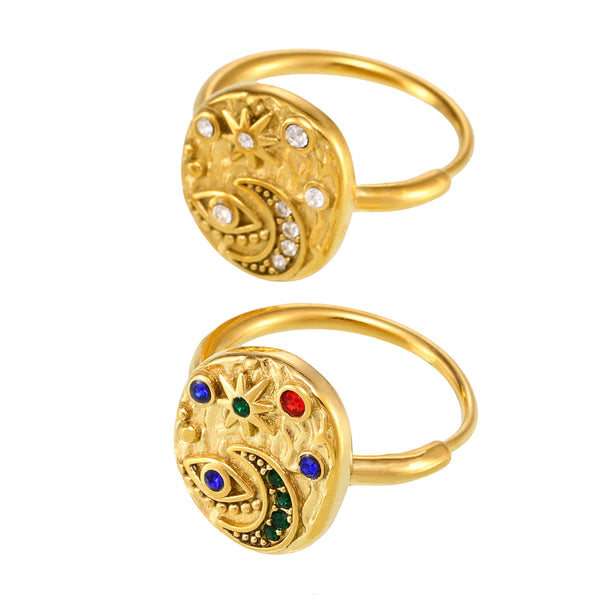 Hot Sale 5A Zircon Ring Women's Light Luxury Personality Star Moon Fashion Tail Ring Devil's Eye Jewelry Gift