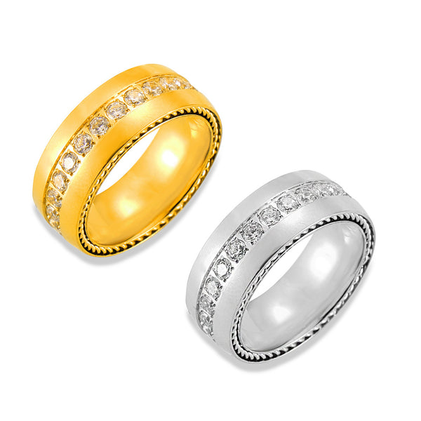 Niche personalized texture lace index finger ring inlaid with diamond design titanium steel gold-plated casual wind ring pp