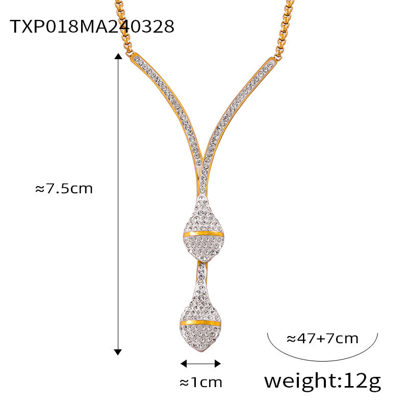 Hepburn style temperament elegant light luxury style niche jewelry gypsy star diamond-set design titanium steel gold-plated jewelry set