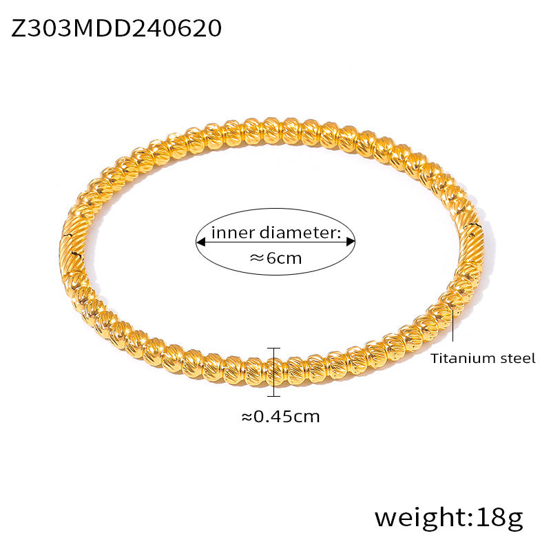 Fashion commuter personality minimalist elegant jewelry geometric texture round bead splicing design titanium steel gold-plated bracelet pp