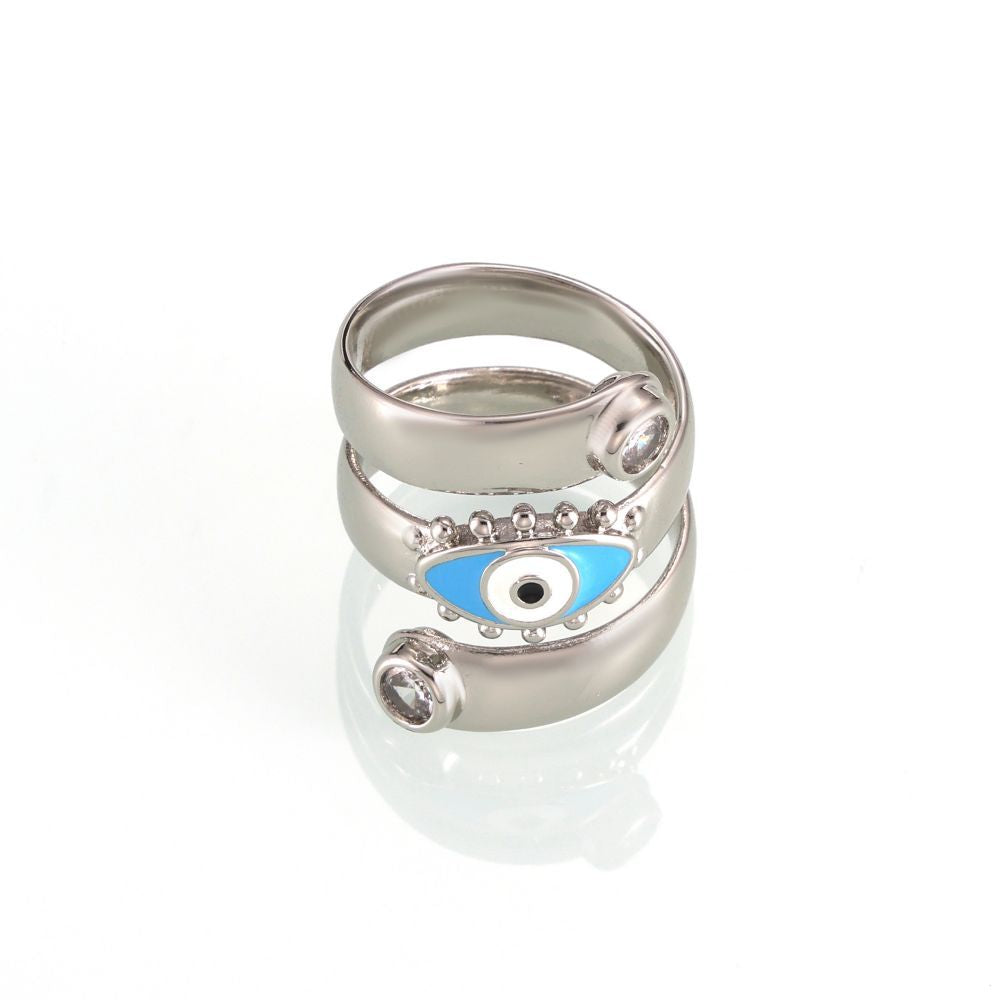 New fashionable retro personalized copper material eye twist enamel color glaze inlaid zircon open ring jewelry pp