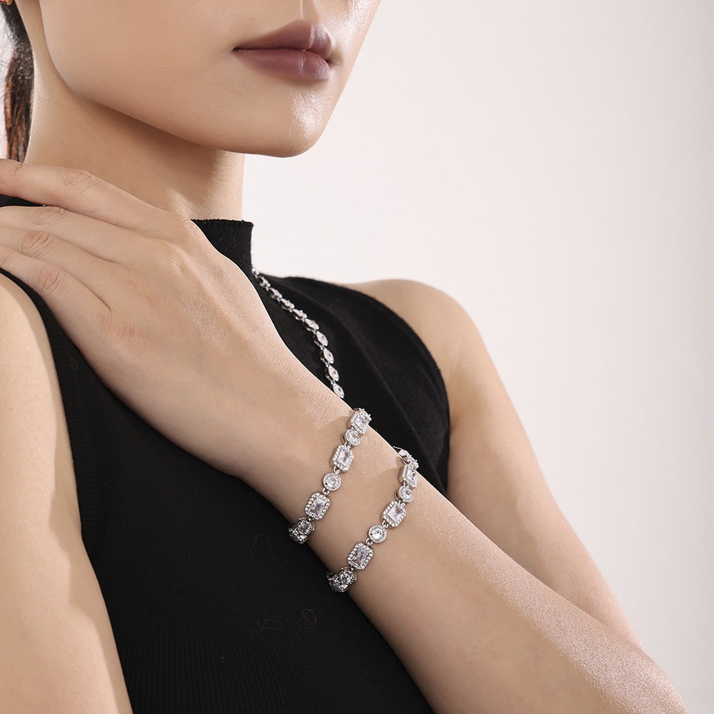 Stainless steel square zircon claw plated diamond inlaid handmade chain jewelry bracelet PVD plated 18K real gold pp
