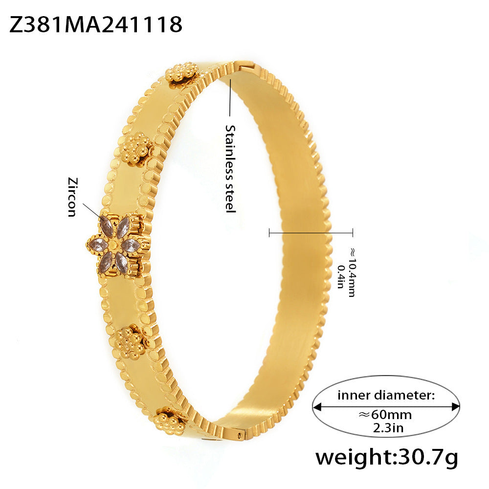 Stainless steel bracelet flower inlaid zircon Czech glass buckle gear bracelet combination hot spot