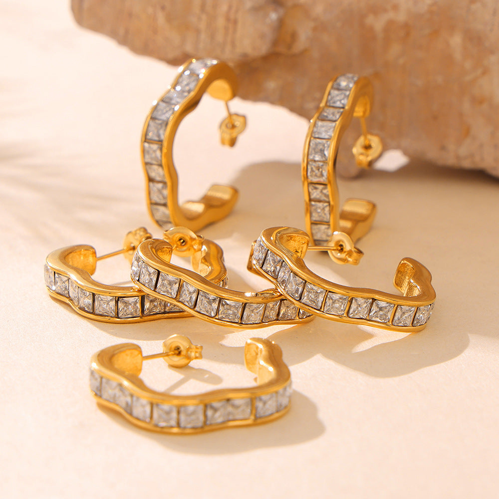 New flower earrings geometric lace zircon design stainless steel gold-plated temperament earrings