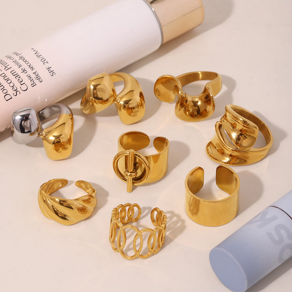 Cold wind ring, personalized design sense, stainless steel PVD electroplated 18K real gold fashion trend ring