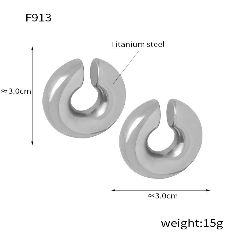 New exaggerated personality fashion versatile titanium steel gold-plated geometric U-shaped striped enamel drip earrings jewelry