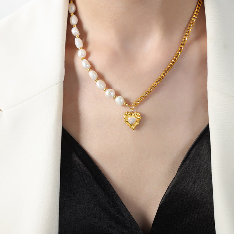 New high-end light luxury fashion titanium steel gold-plated love pendant high-gloss bead necklace women's jewelry